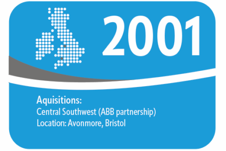 Graphic showing date 2001. Acquisitions central southwest