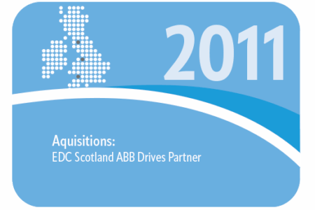 Graphic showing date 2011. Acquisitions EDC Scotland ABB Drives partner