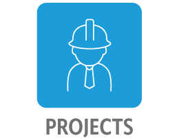 Central Group Projects Icon Blue rounded square with engineer graphic
