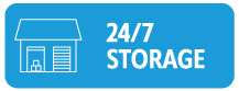 grey icon with storage text 24/7 Storage