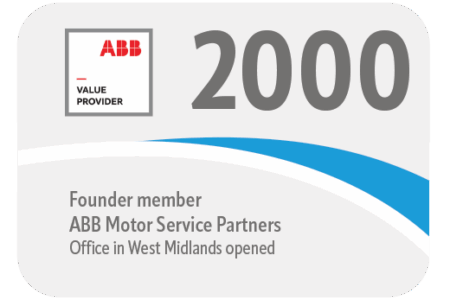 Graphic showing date 2000. ABB motor service partners